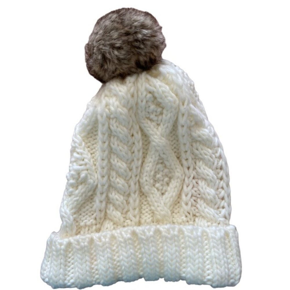 Winter Toque, cream with Brown PomPom